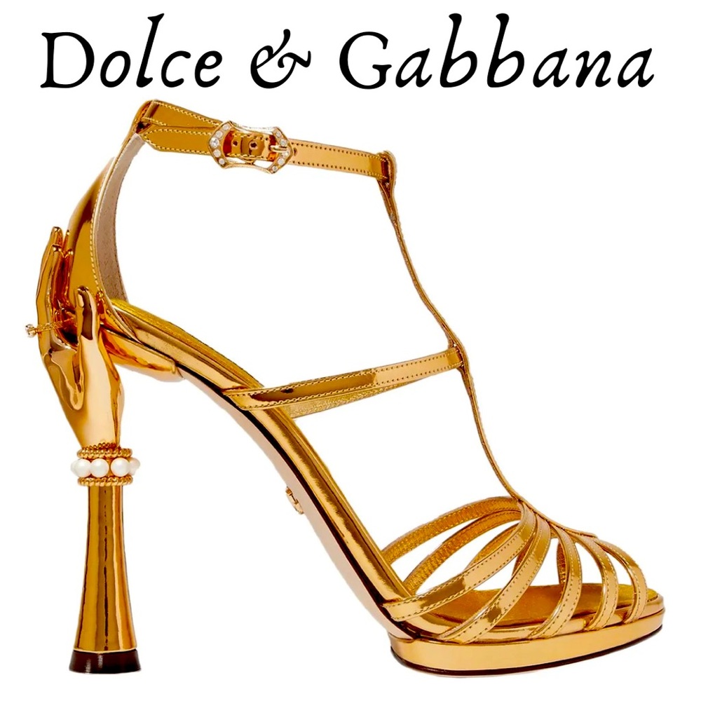 DOLCE & GABBANA✨ Keira embellished mirrored-leather sandals